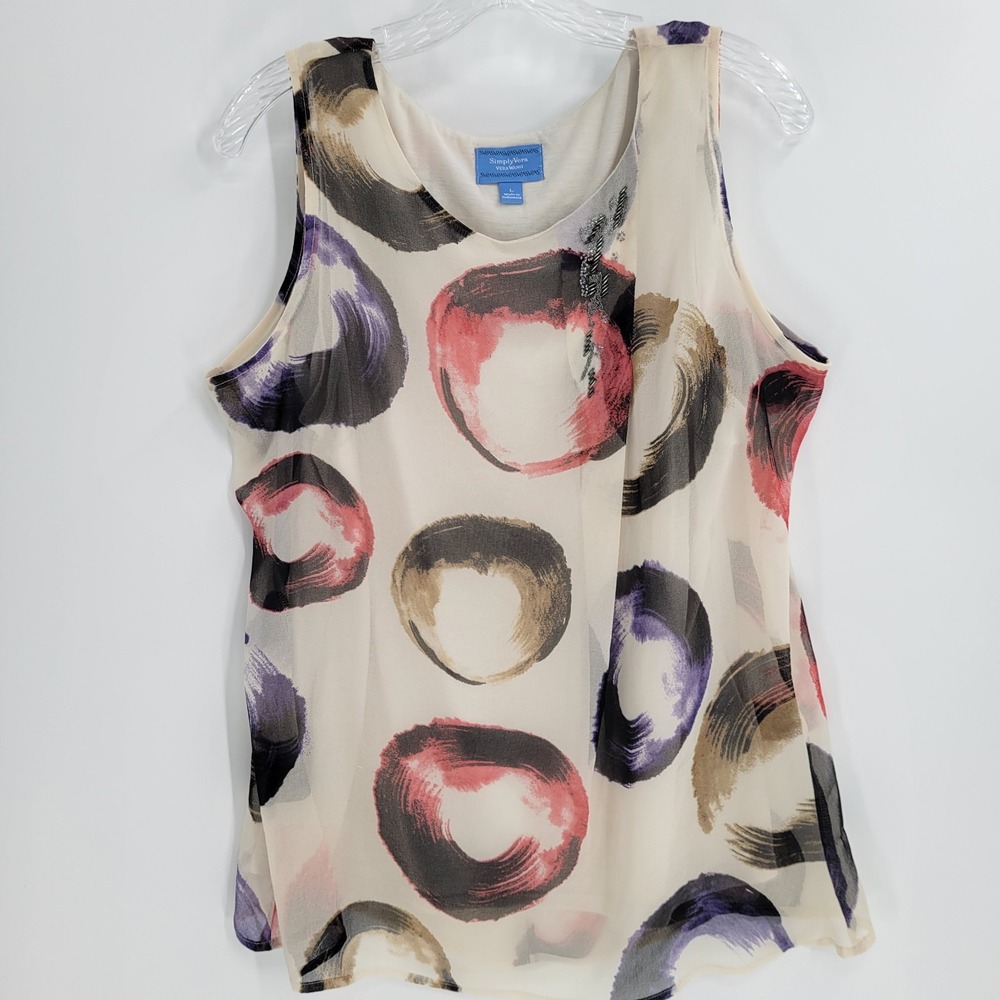 Simply Vera Vera Wang Sleeveless Blouse, Circle/Beaded Design, Size L